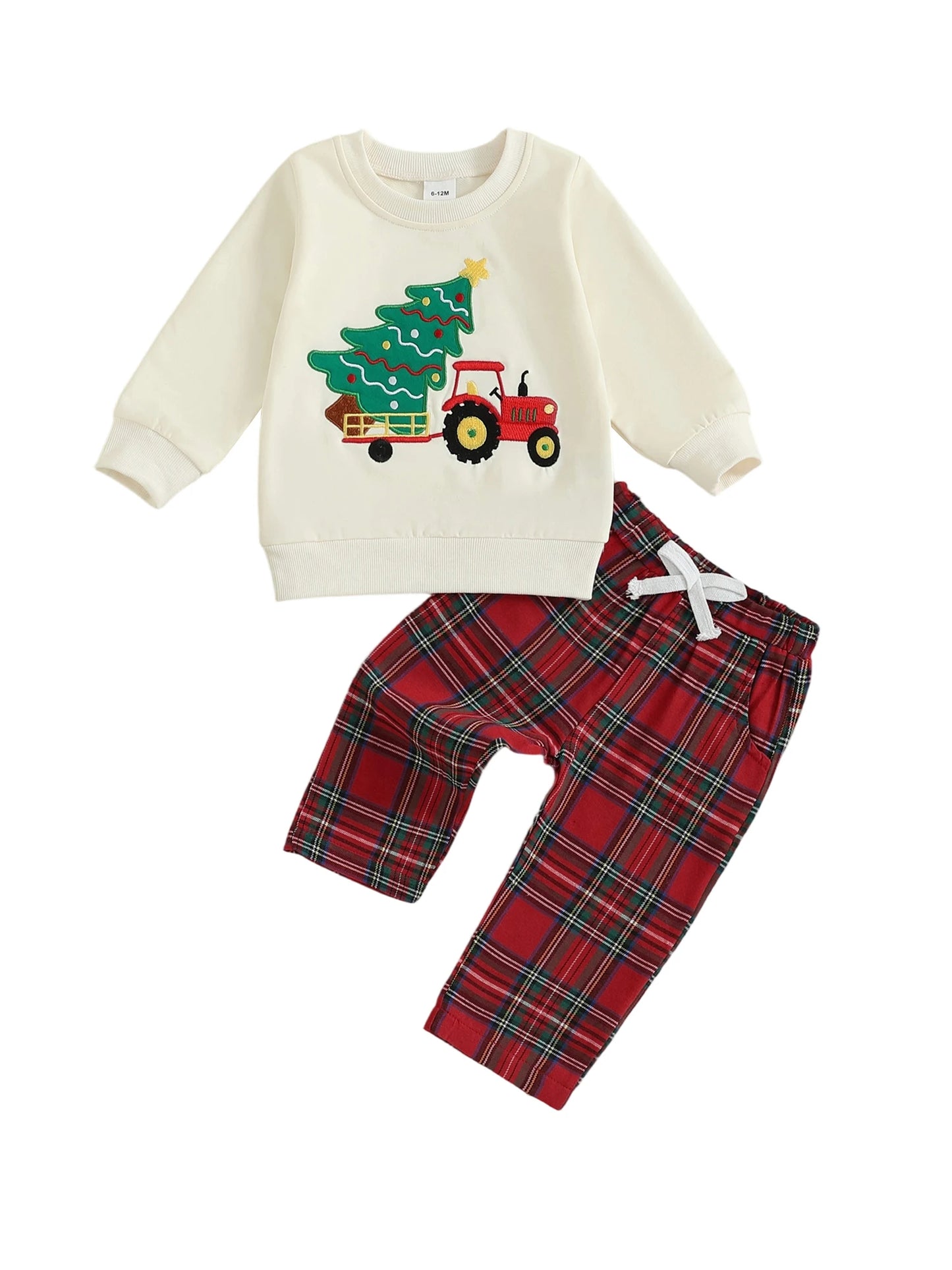 Premium BabyBoyHoliday ChristmasReindeer AppliqueKnit Sweater Tartan Jogger TwoPiece OutfitSet Collection