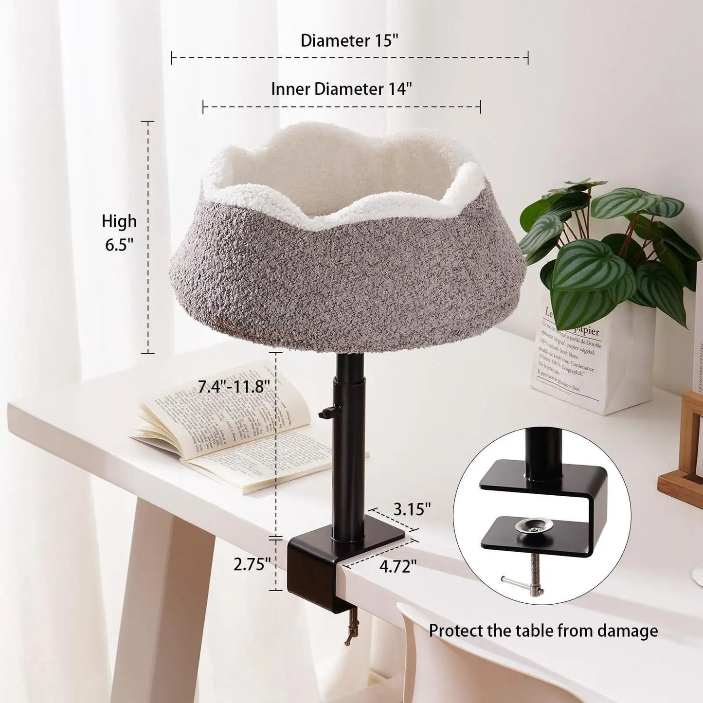 MEWOOFUN Cat Desk Bed Perch With 360 Rotation Adjustable