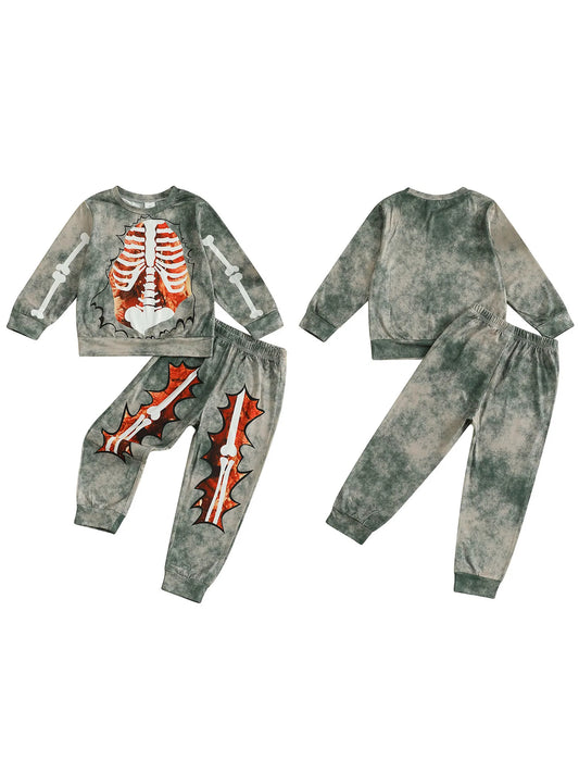 Emmababy Kids Skeleton Print Halloween Piece Costume Set