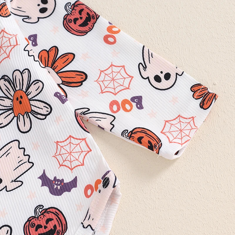 Pudcoco Toddler Boy Halloween Romper Set Spider Web Print