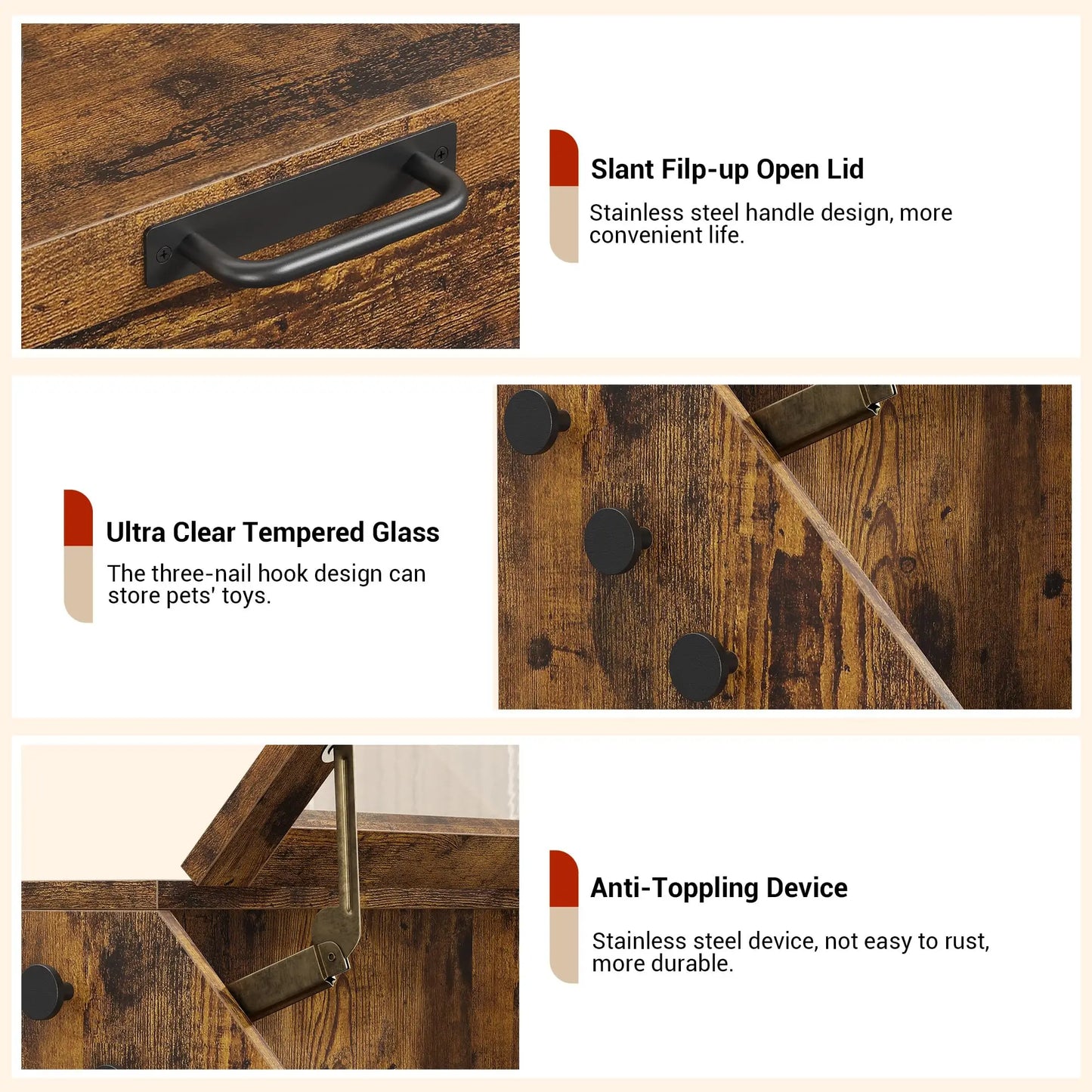 Dog Food Storage Cabinet With Flip Top And Leash Hooks