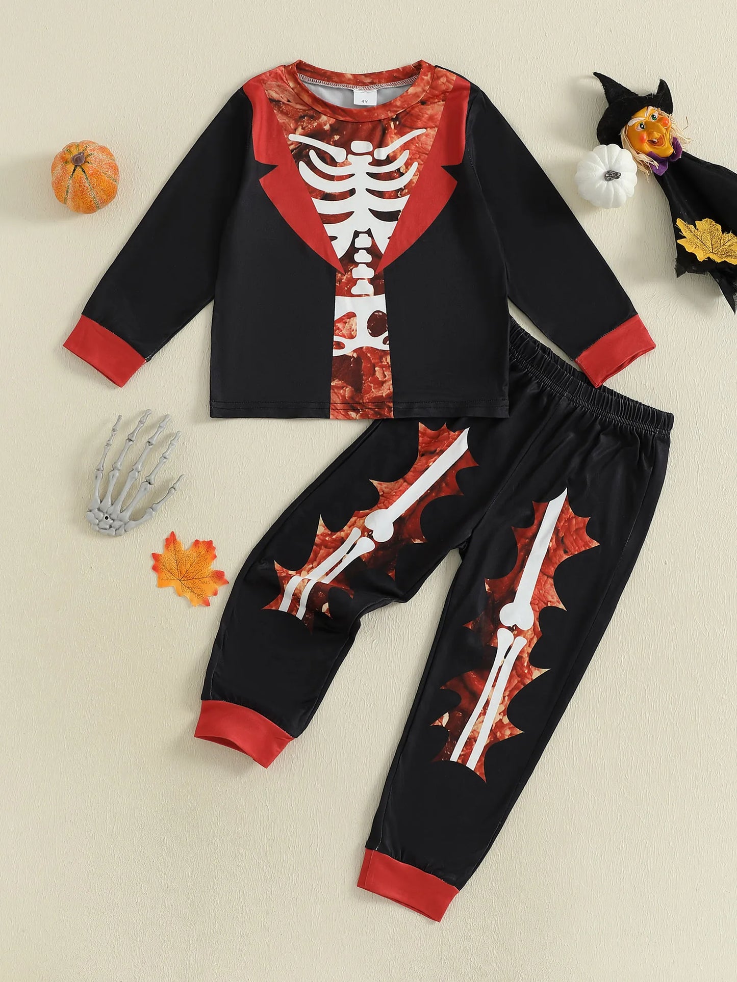 Emmababy Kids Skeleton Print Halloween Piece Costume Set