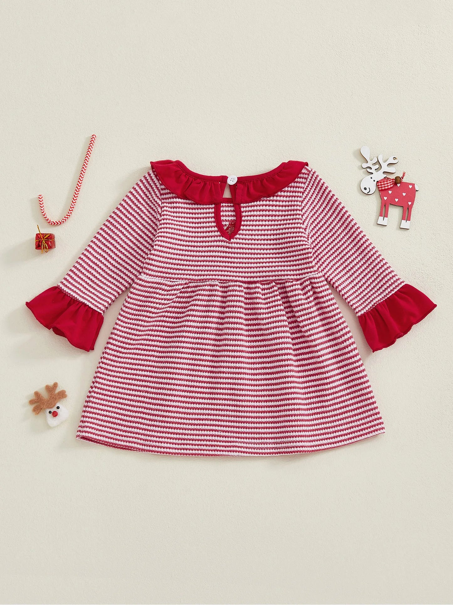 Cute Baby Girl Santa Dress Embroidered Striped A Line