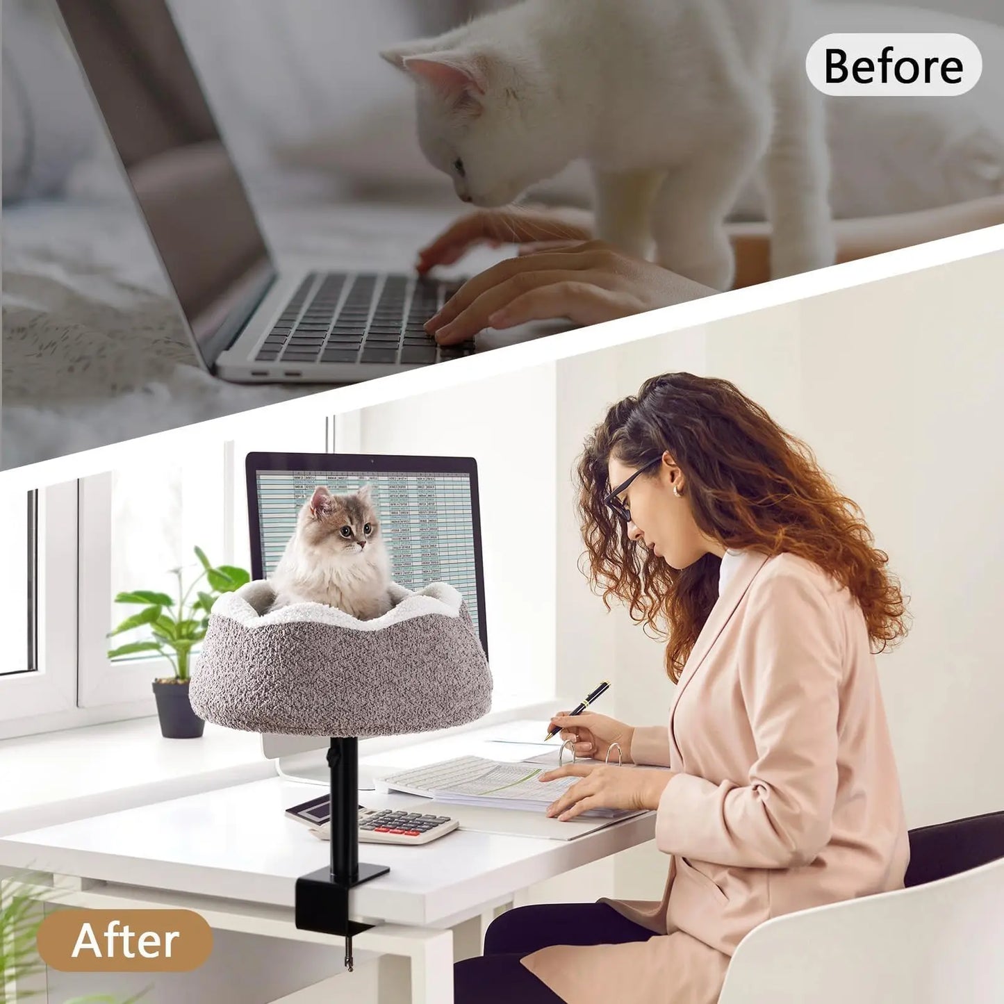 MEWOOFUN Cat Desk Bed Perch With 360 Rotation Adjustable