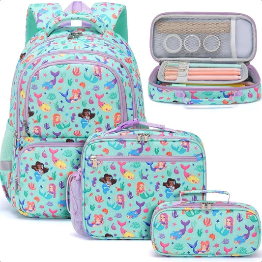 Girls School Backpack 3Pcs Waterproof Set With Lunch Box
