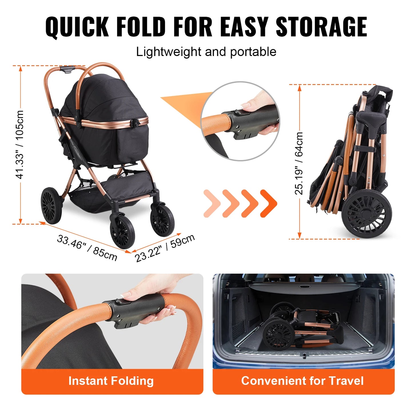 Foldable Dog Stroller with Brakes and Detachable Carrier