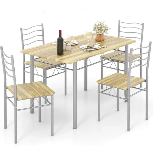 Contemporary Dining Table Set With Metal Frame And Chairs