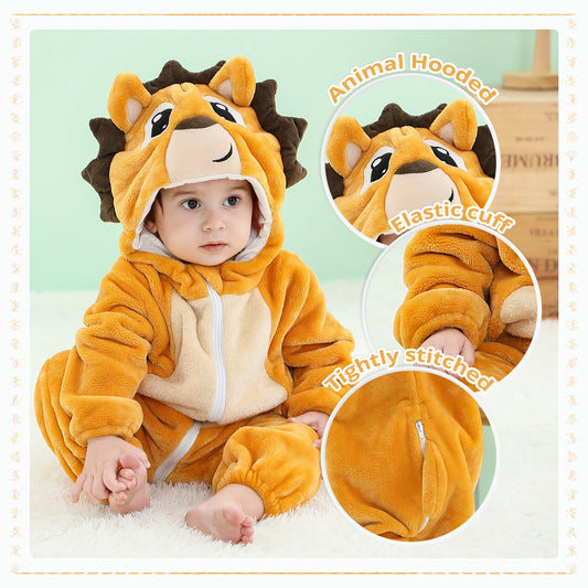 MICHLEY Halloween Dinosaur Baby Rompers Hooded Flannel