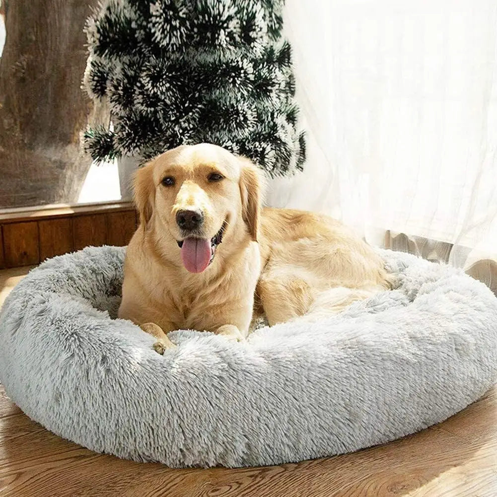 Donut Dog Bed Warm Plush Calming Kennel Sofa Cushion Pets
