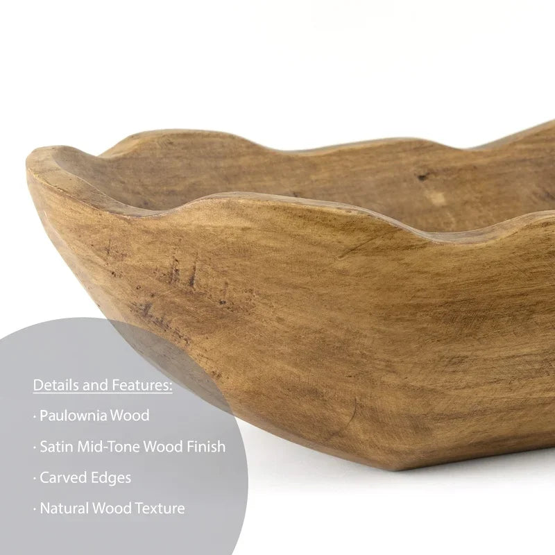 Hand Carved Wooden Dough Bowl Centerpiece For Tabletop Decor