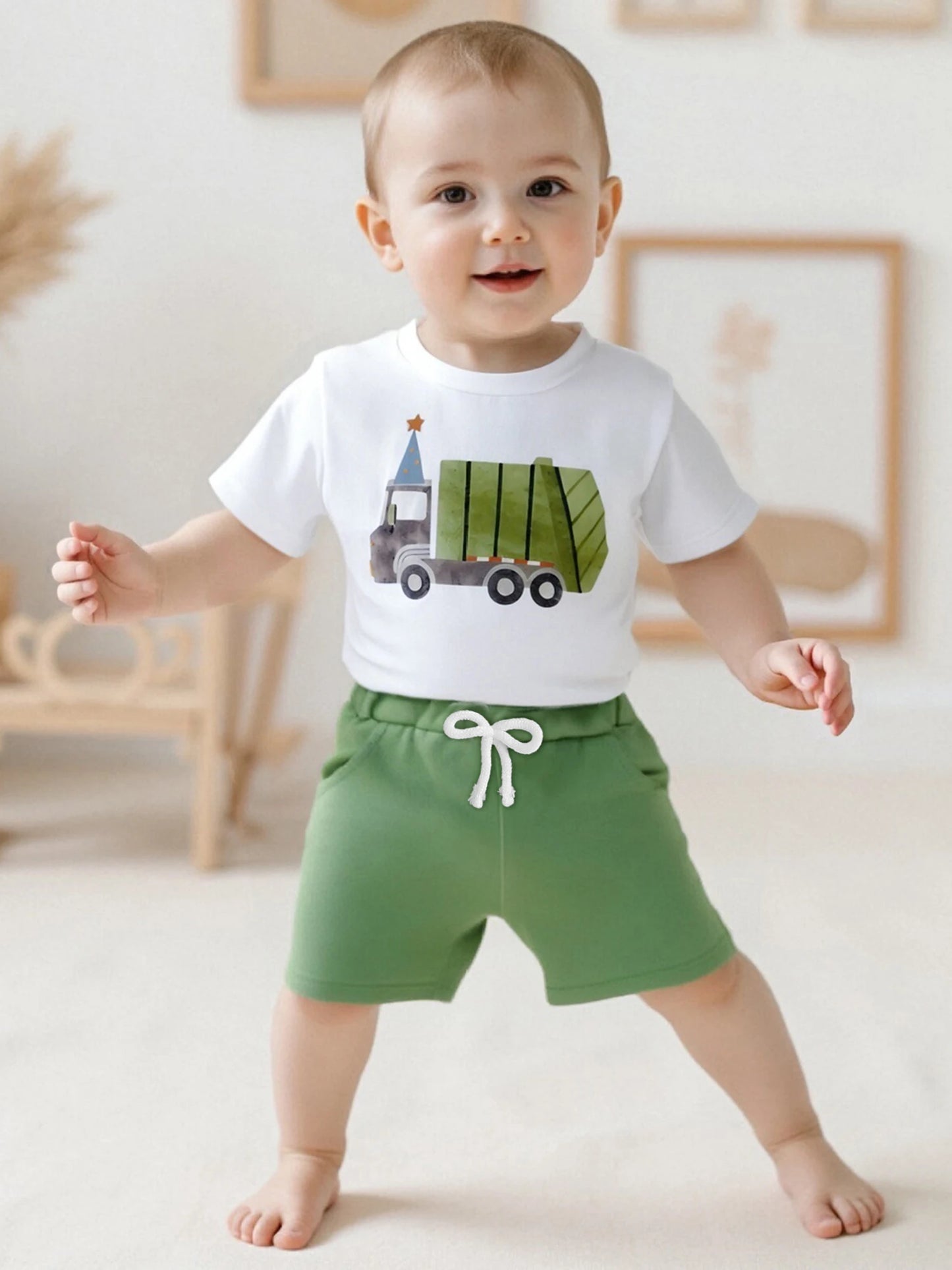 Emmababy Dinosaur Print 2 Piece Baby Boy Summer Outfit Set