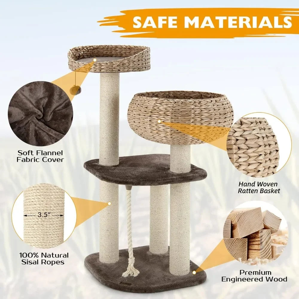 Modern Cat Tree with Natural Sisal Scratching Post and Condo