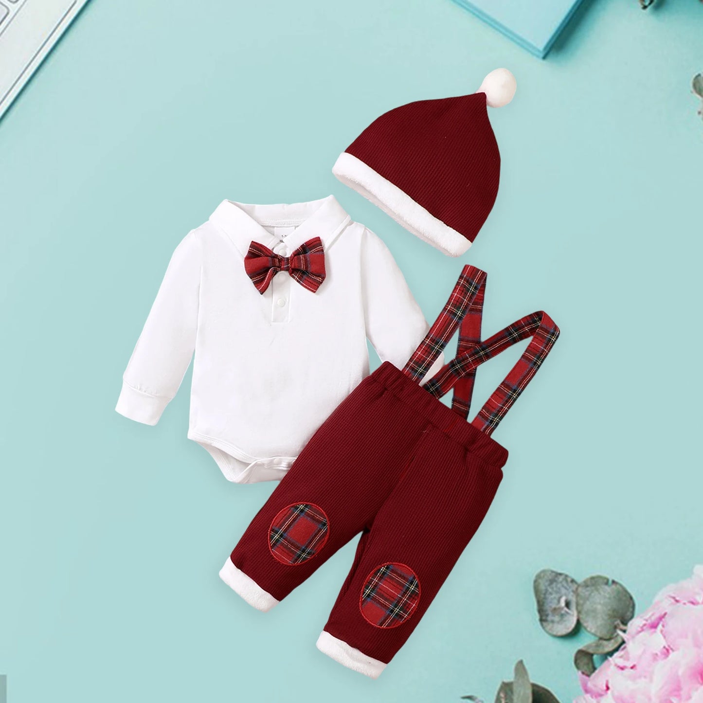 Toddler Holiday 3-Piece Romper Set With Hat