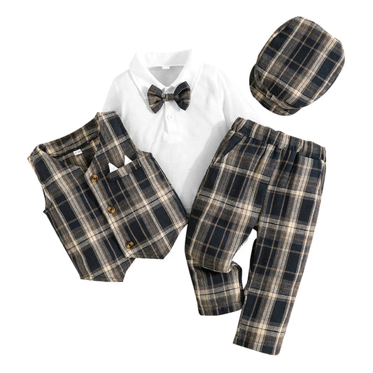 Baby Boy Formal Wear 4-Piece Set Shirt Vest Pants Hat