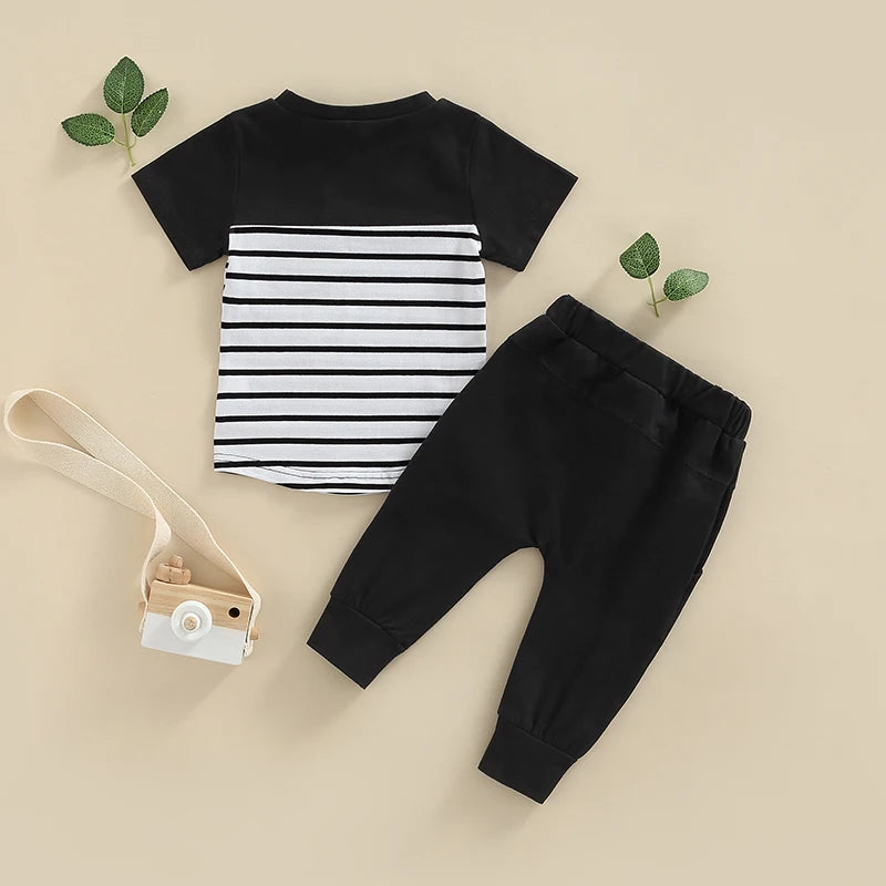 CatheryCN Baby Boys 2 Piece Striped Short Sleeve Set Pants