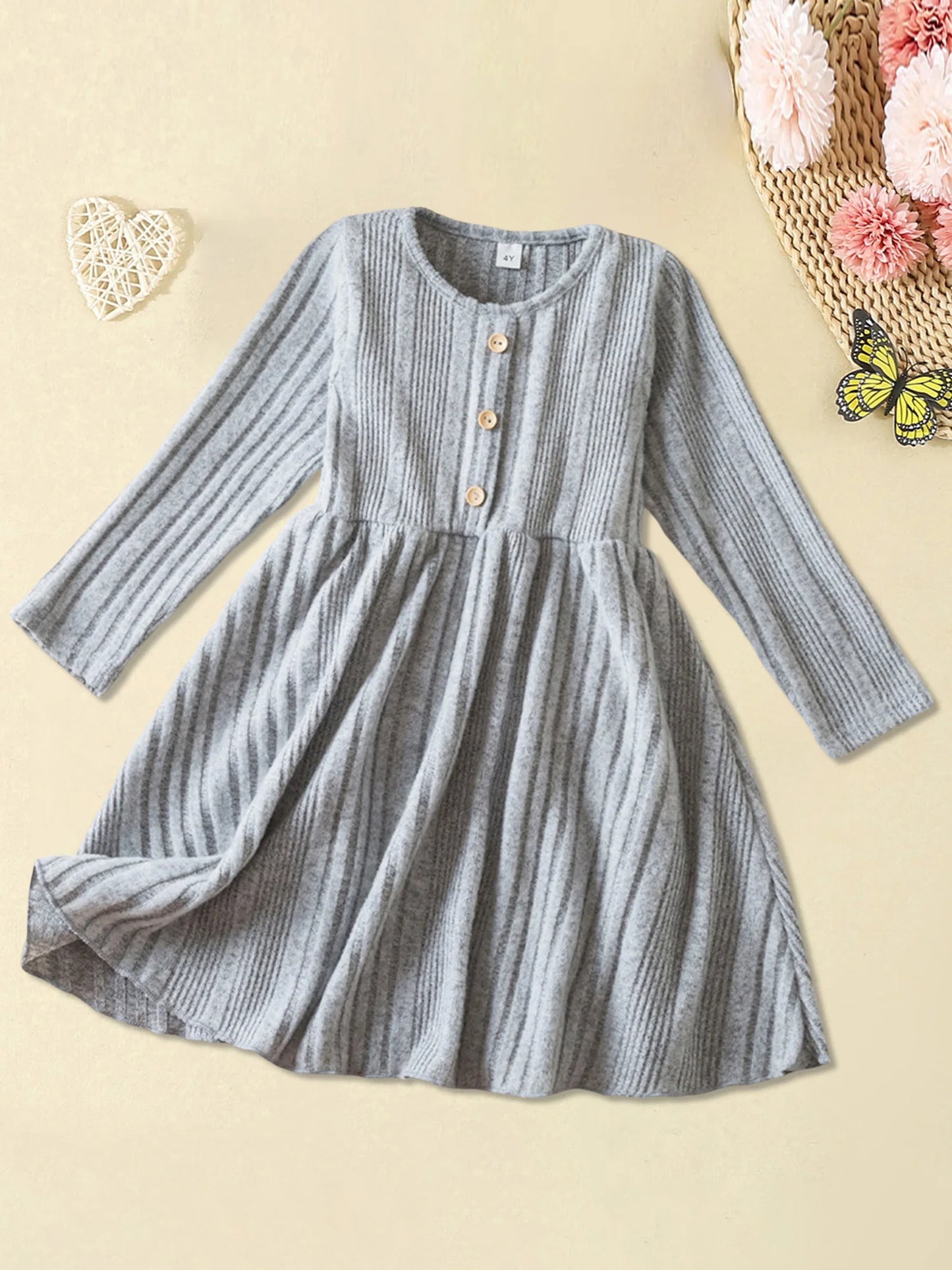 Emmababy Toddler Knit Dress With Embroidery And Ruffle Hem