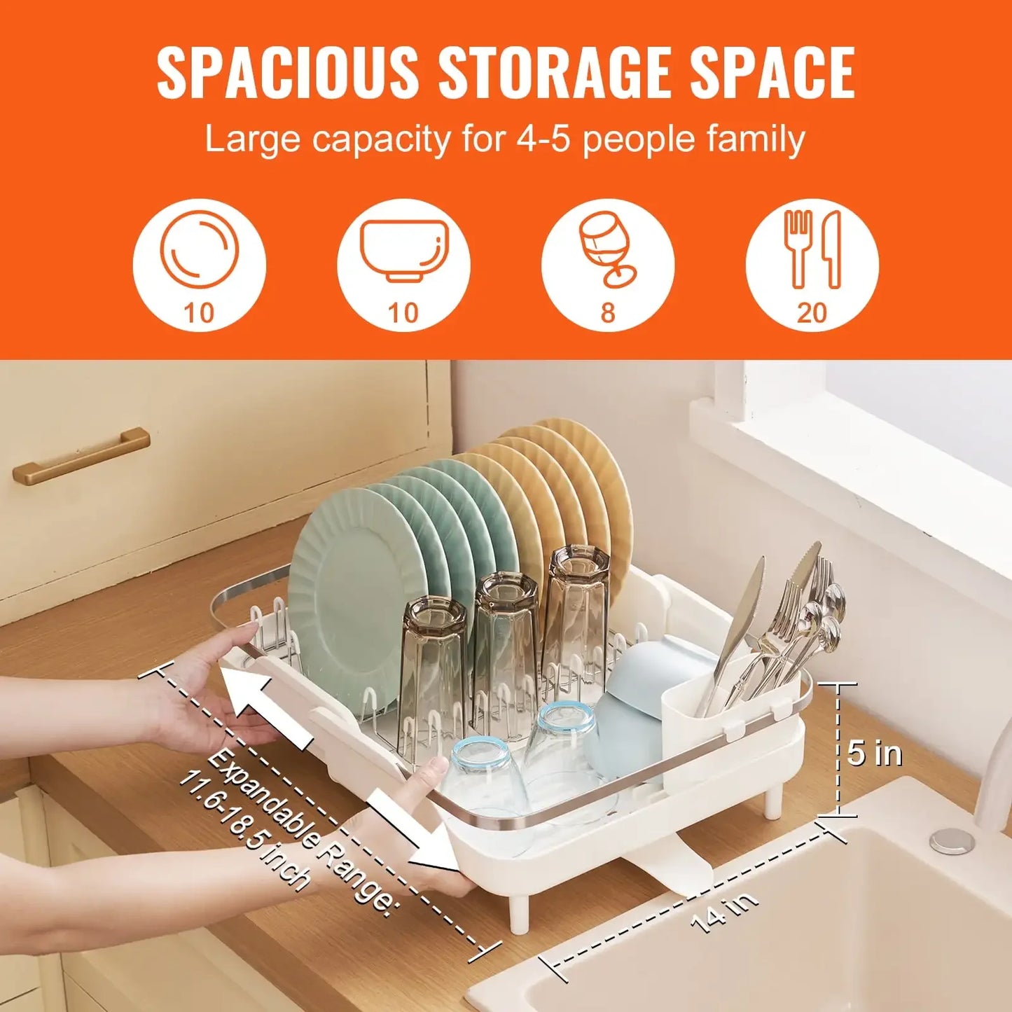 Expandable Dish Drying Rack Stainless Steel Utensil Holder