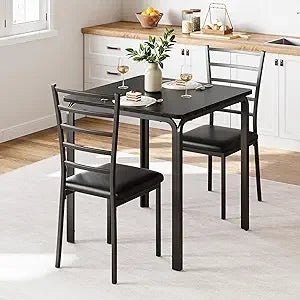 Modern Dining Set For Two With Metal Frame Wood Top