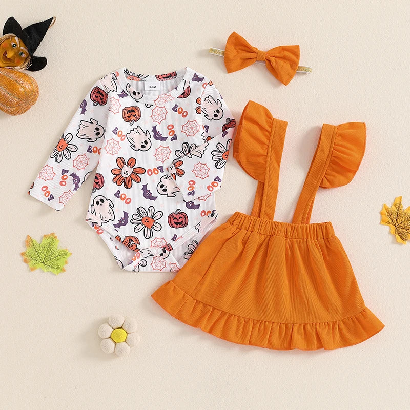 Pudcoco Toddler Boy Halloween Romper Set Spider Web Print