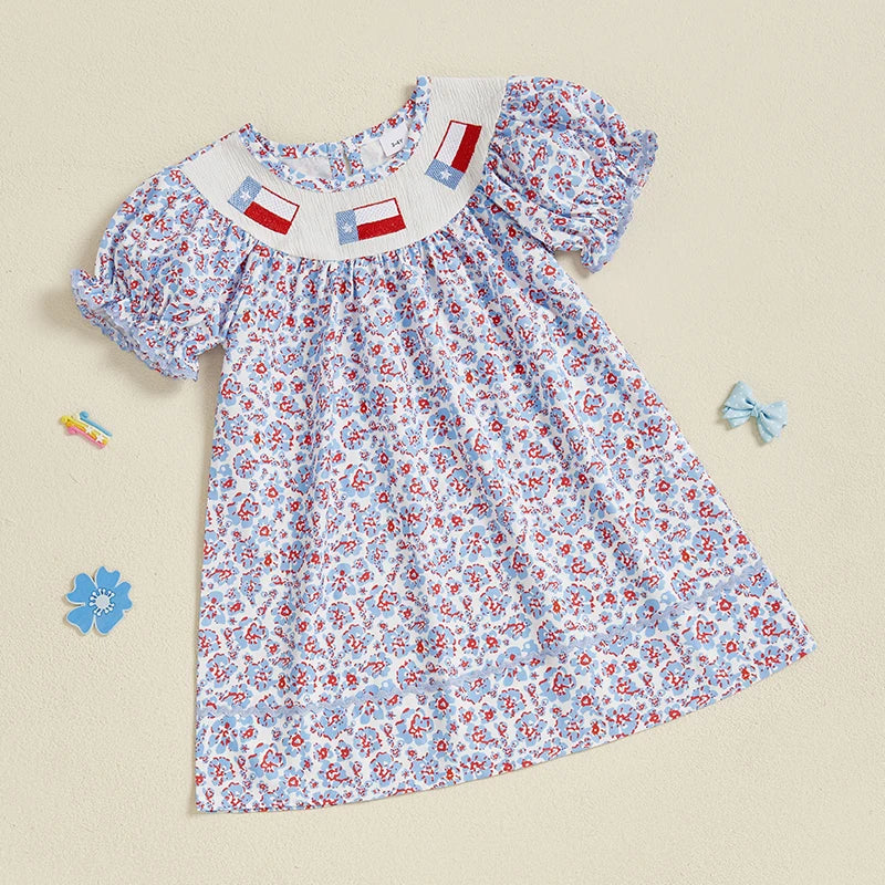 Emmababy Girls Floral Embroidered Short Sleeve Dress