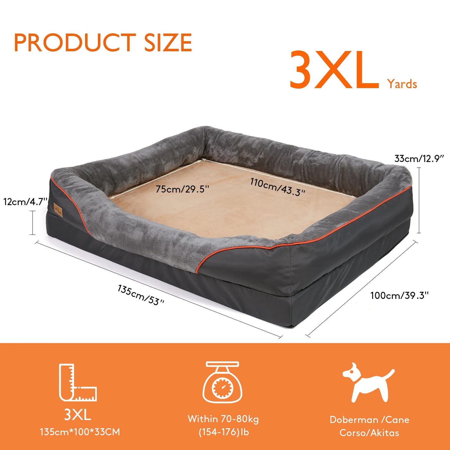 Orthopedic Memory Foam Dog Bed with Bolstered Edges