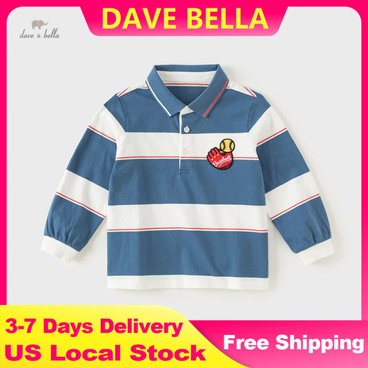Dave Bella Boys Long Sleeve Spring Polo Shirt Stripe Cotton