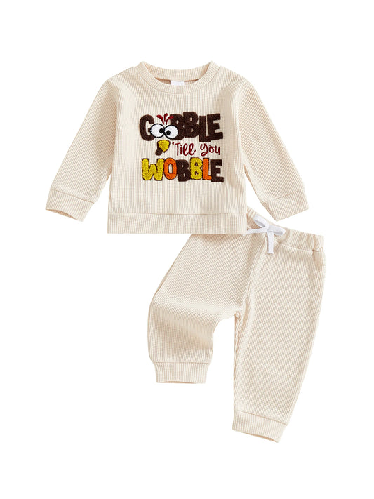 Thanksgiving Baby Girl Turkey Embroidered 2 Piece Set