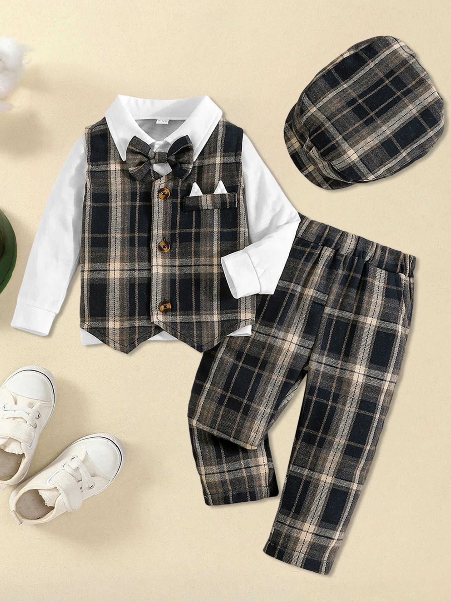Baby Boy Formal Wear 4-Piece Set Shirt Vest Pants Hat