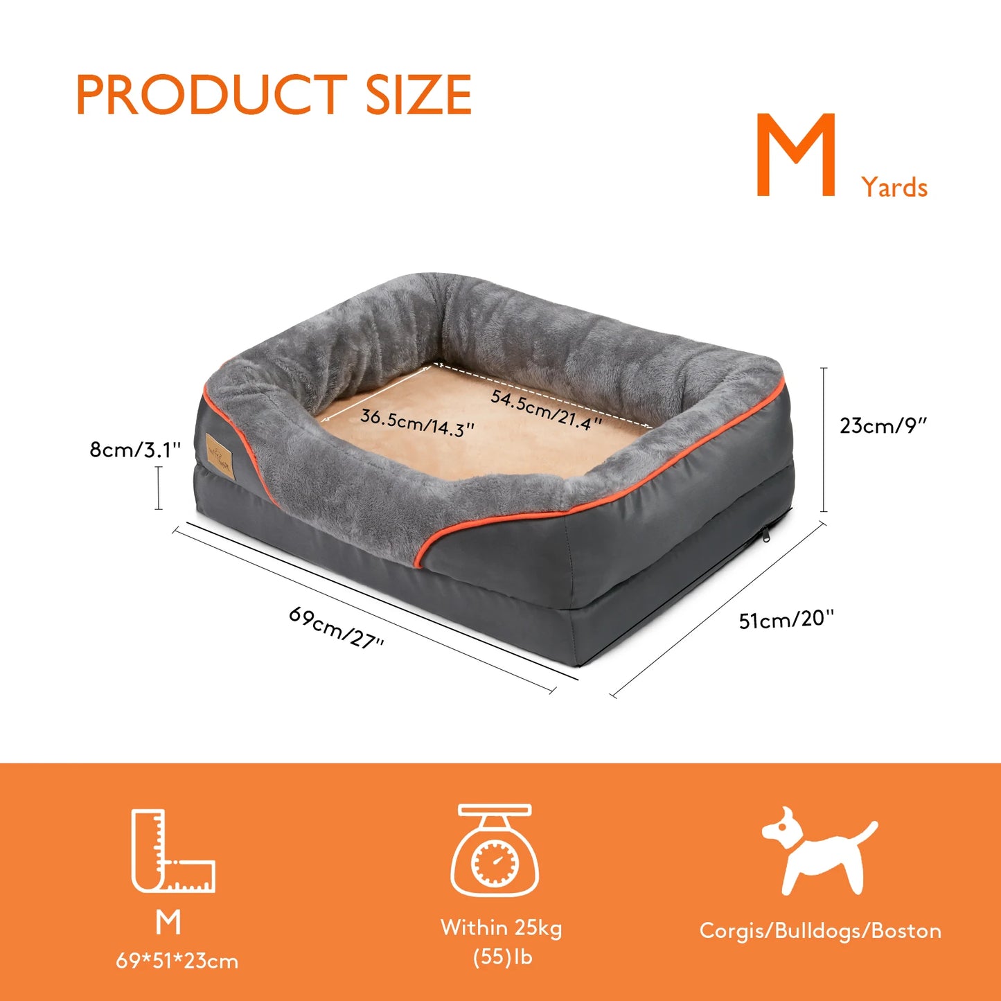 Orthopedic Memory Foam Dog Bed with Bolstered Edges