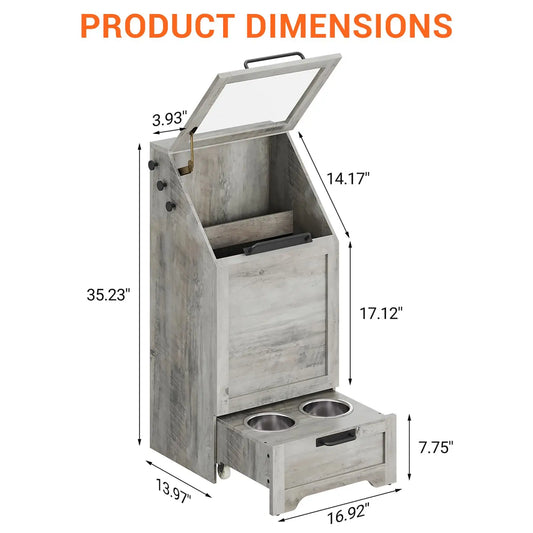 Dog Food Storage Cabinet With Flip Top And Leash Hooks