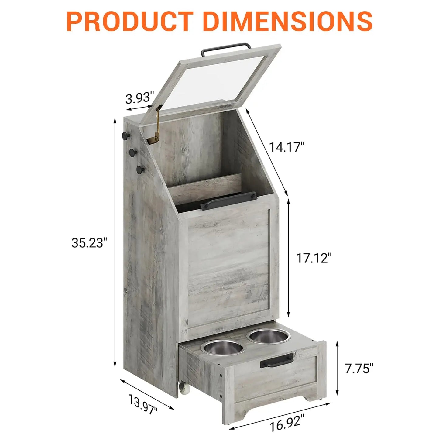 Dog Food Storage Cabinet With Flip Top And Leash Hooks