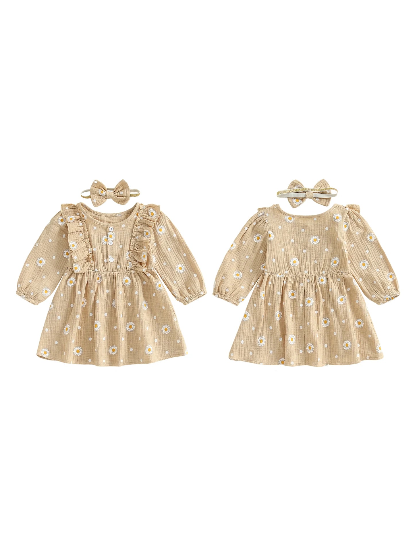Girls Fall Floral Dress With Flutter Sleeves Headband