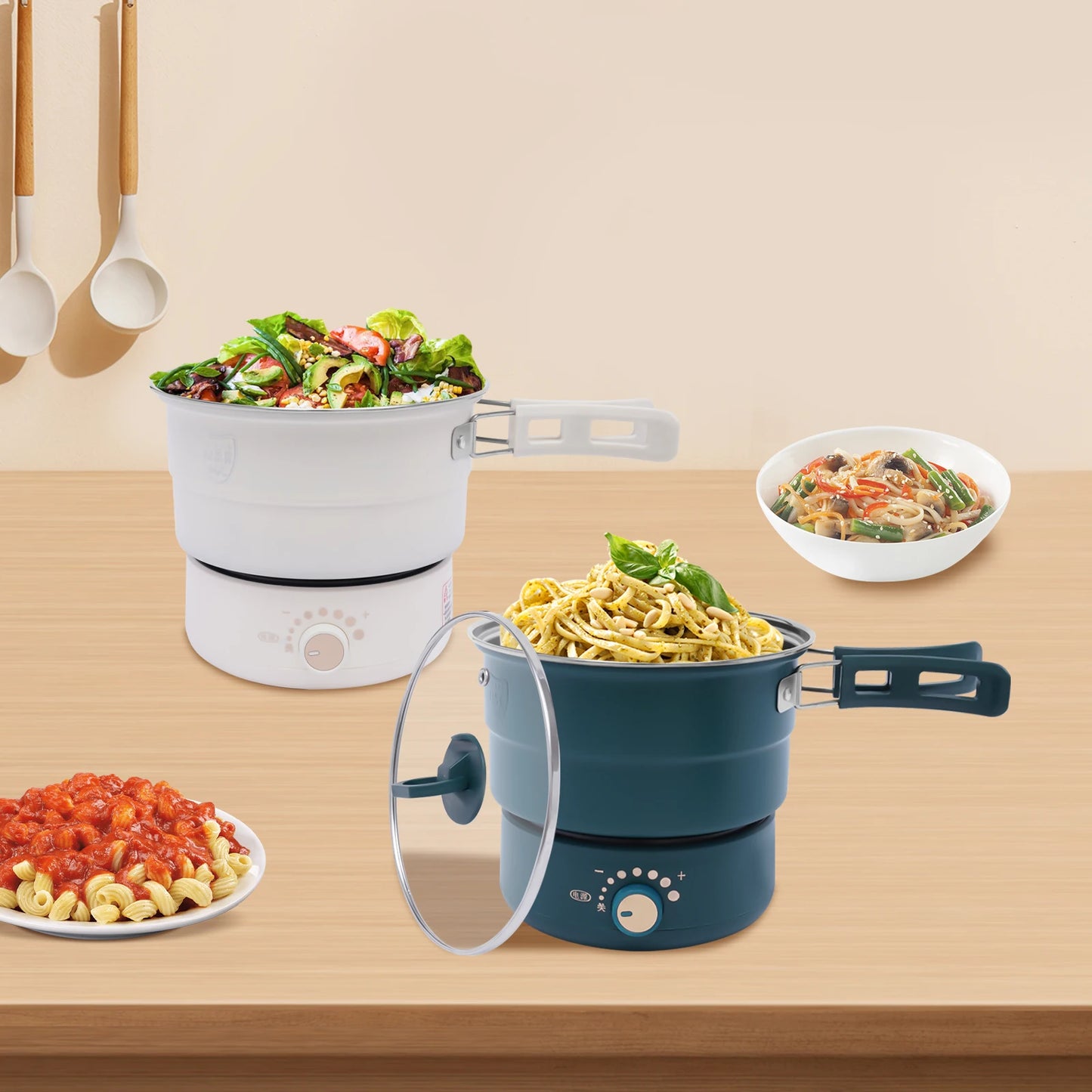 500W Electric Hot Cooker Portable Steamer Glass Lid 110V