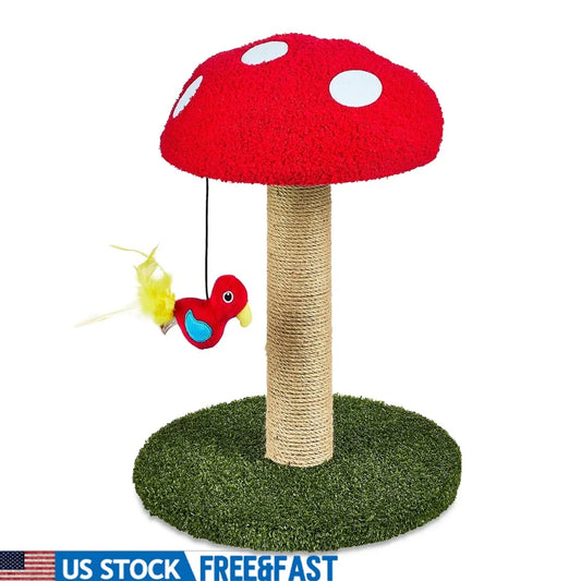 DUTRIEUX Jute Mushroom Cat Scratching Post with Bird Toy