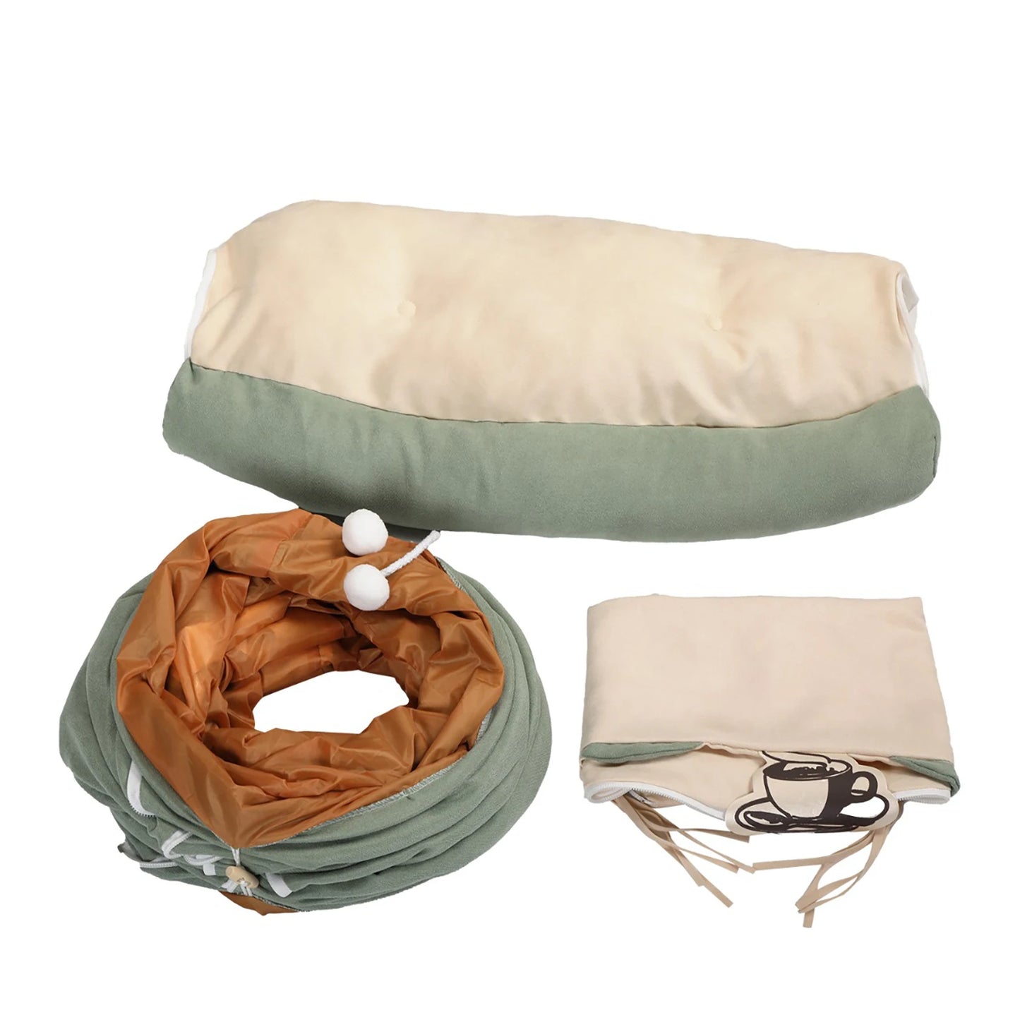 Cat Telescopic Tunnel Bed with Teasing Balls for Felines