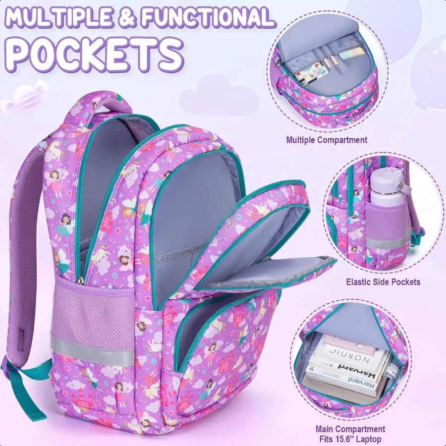Girls School Backpack 3Pcs Waterproof Set With Lunch Box