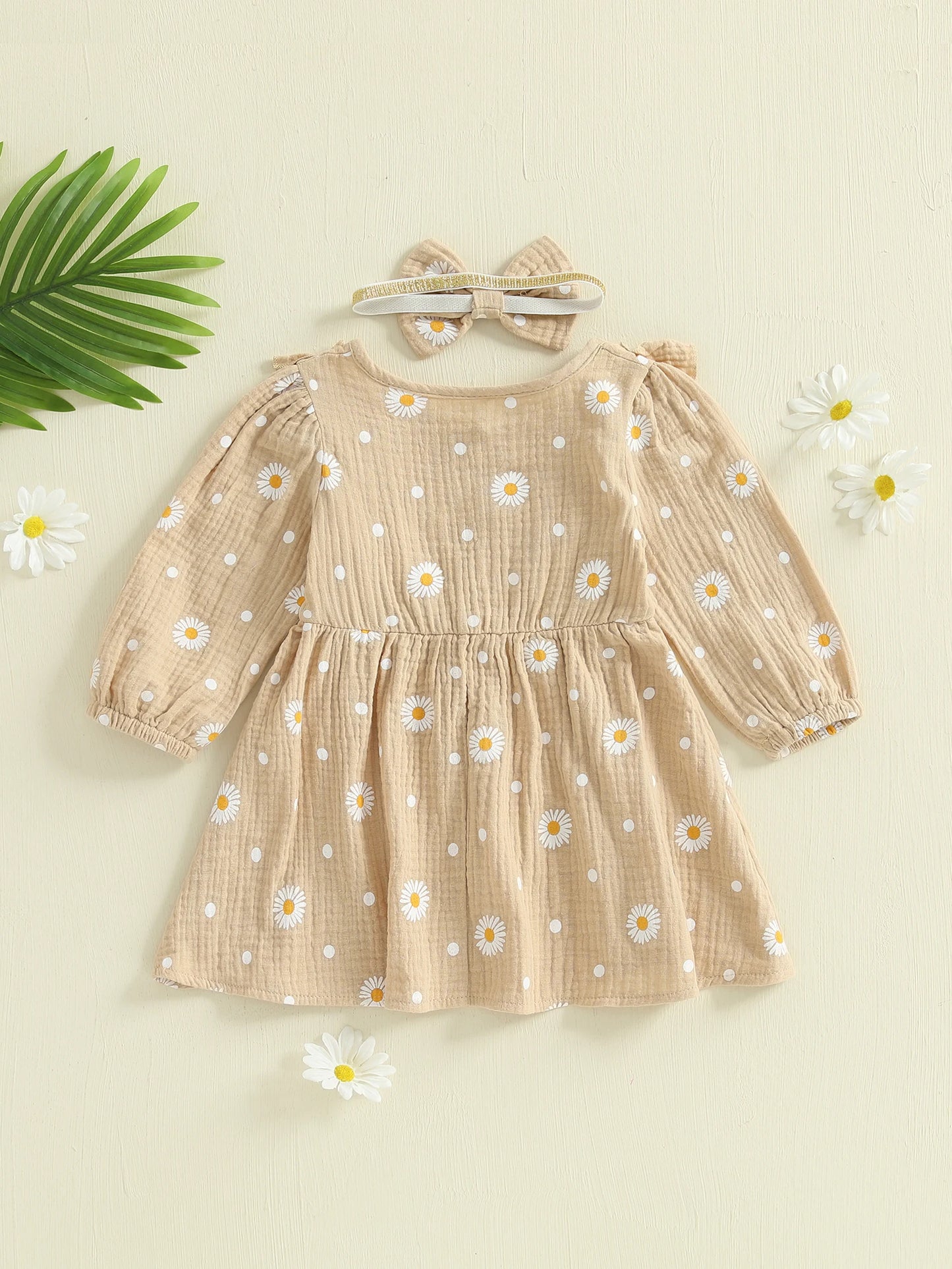 Girls Fall Floral Dress With Flutter Sleeves Headband