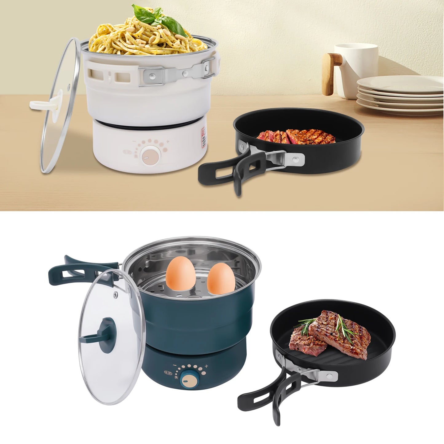 500W Electric Hot Cooker Portable Steamer Glass Lid 110V