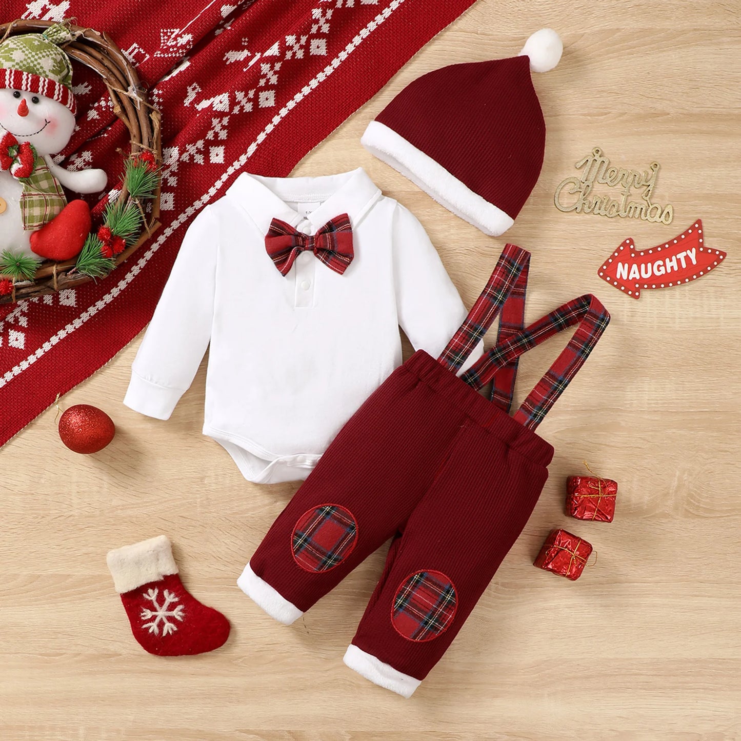 Toddler Holiday 3-Piece Romper Set With Hat