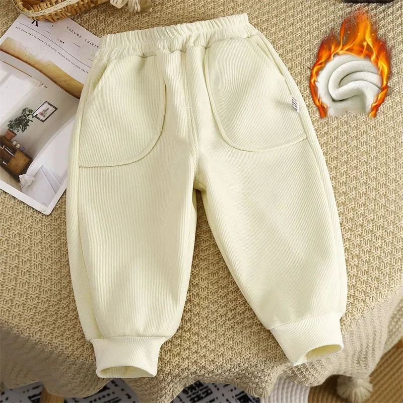 Kids Velvet Fleece Pants Warm Trousers For Daily Playwear