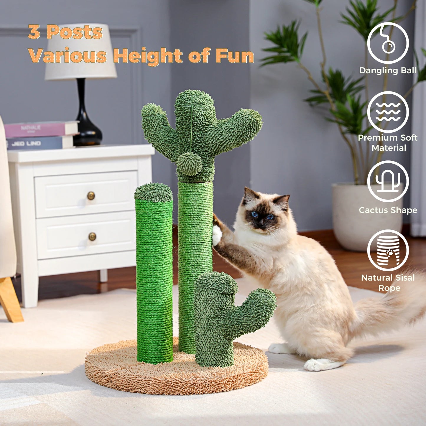 PAWZ Road Cactus Cat Scratcher Post With 3 Scratching Poles