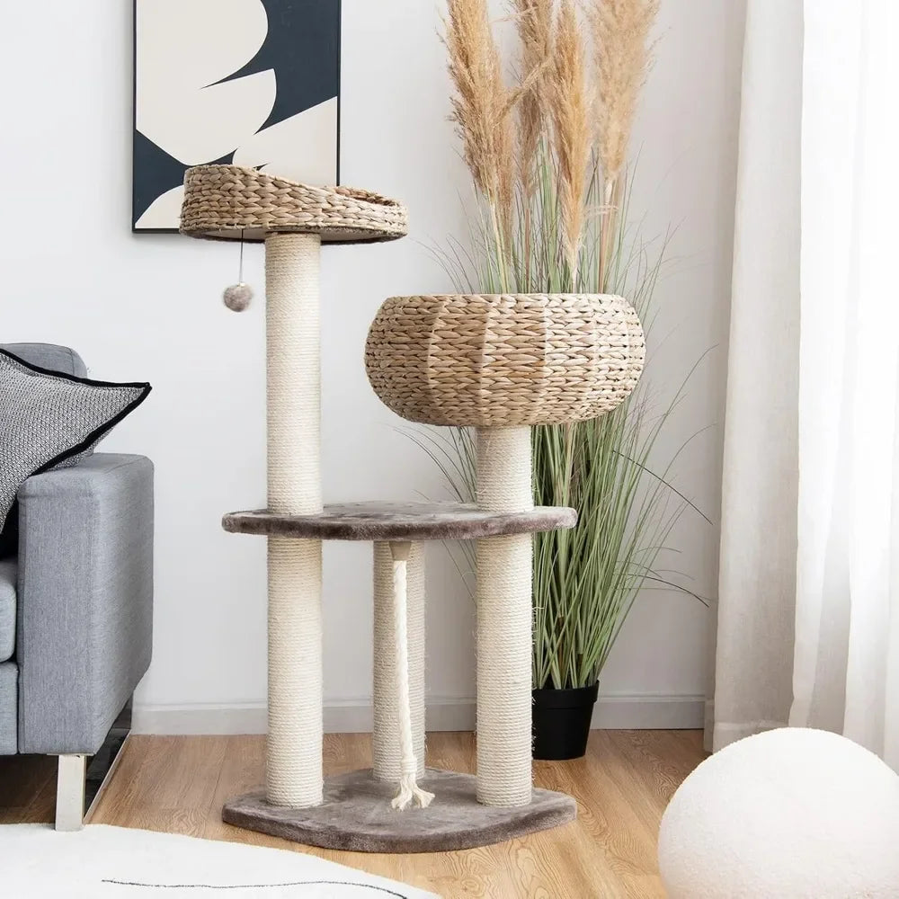 Modern Cat Tree with Natural Sisal Scratching Post and Condo