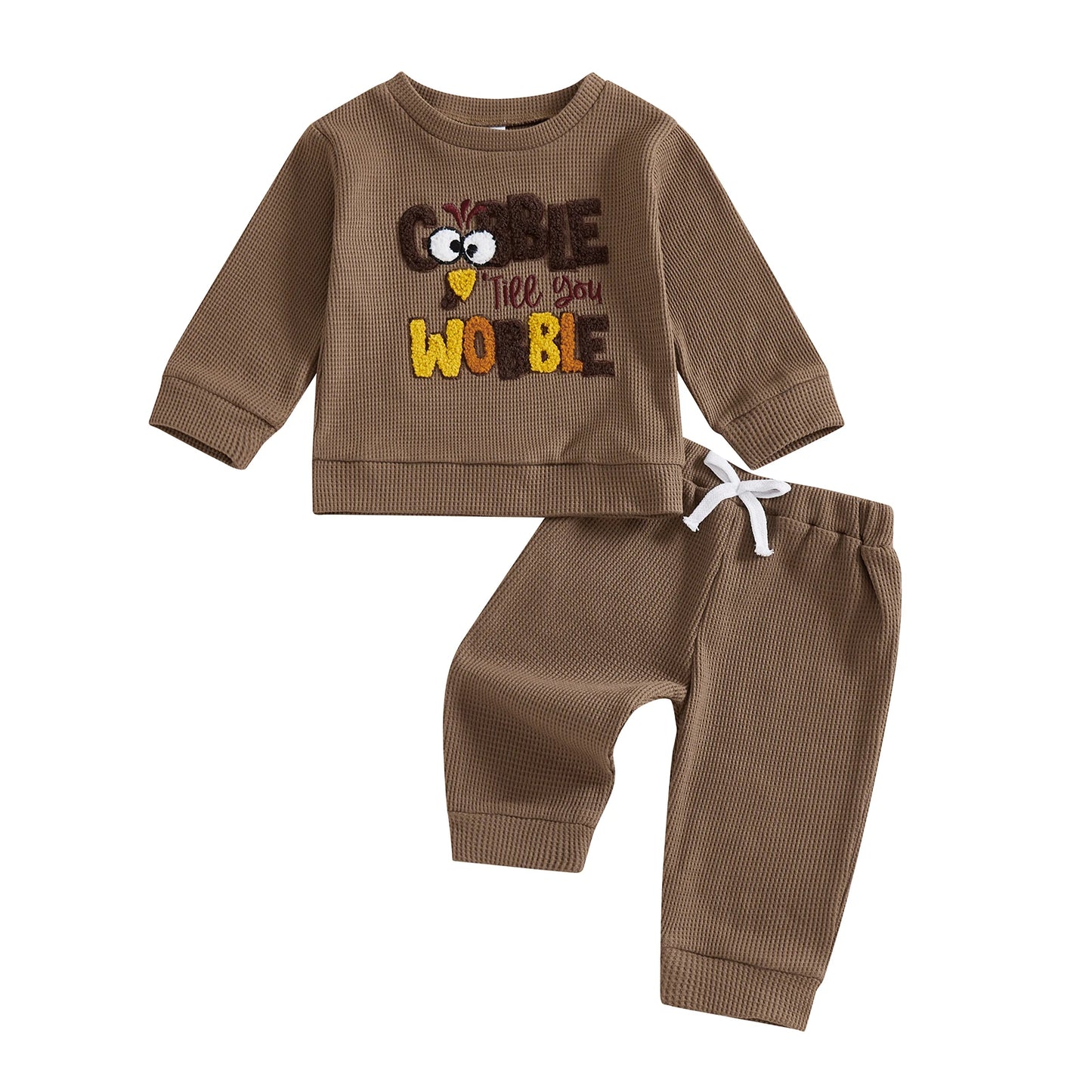 Thanksgiving Baby Girl Turkey Embroidered 2 Piece Set