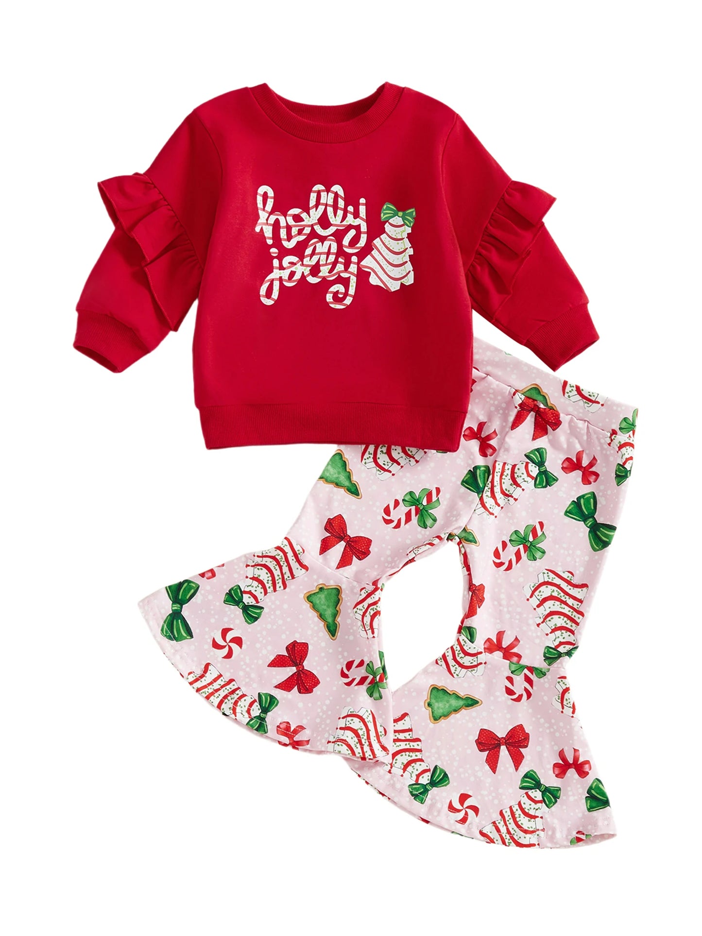 Cute Baby Girl Winter Clothes Set Bow Print Flare Pants