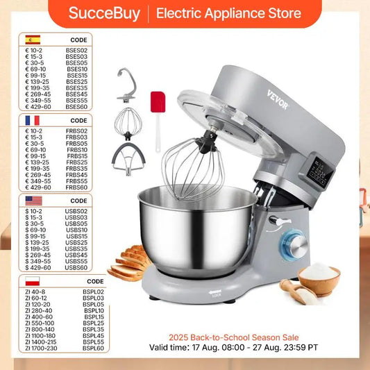 VEVOR Electric Stand Mixer 6 Speed LCD Panel Stainless