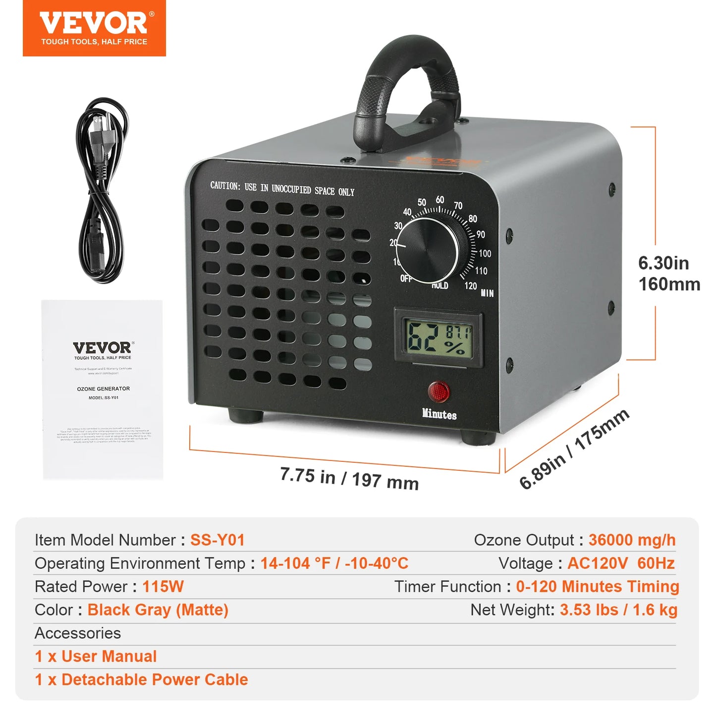 Vevor Ozone Generator 36000 Mg Per Hour FormaldehydeRemover