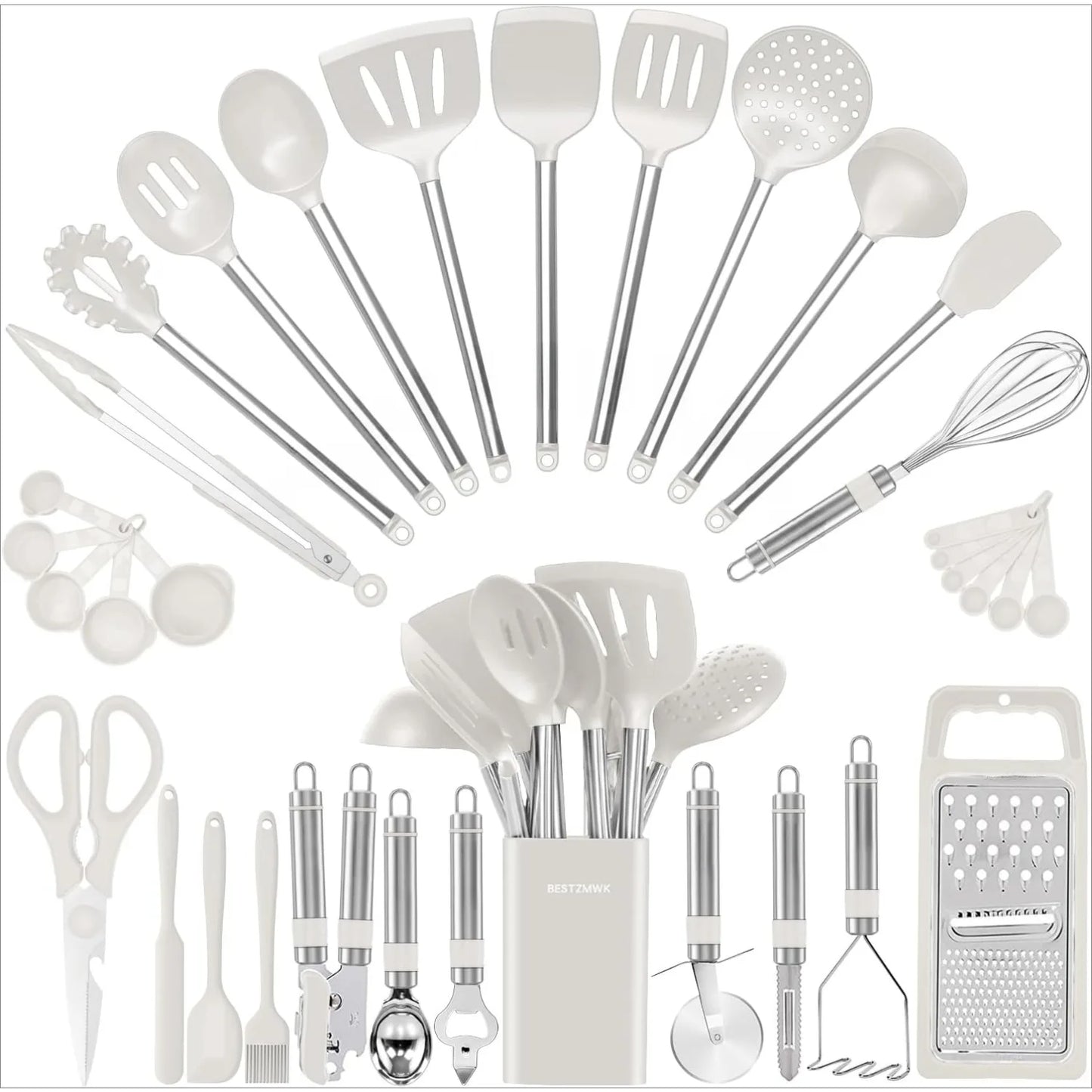Hignconcerned 33 Piece Nonstick Cookware Utensil Set Silicone And Stainless Steel Spatulas For Cooking