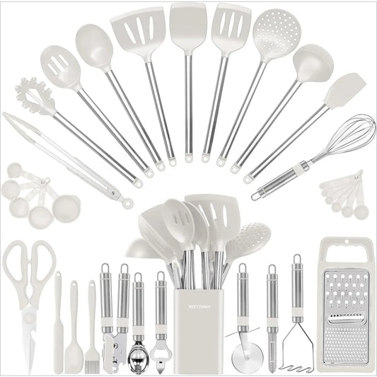 Hignconcerned 33 Piece Nonstick Cookware Utensil Set Silicone And Stainless Steel Spatulas For Cooking