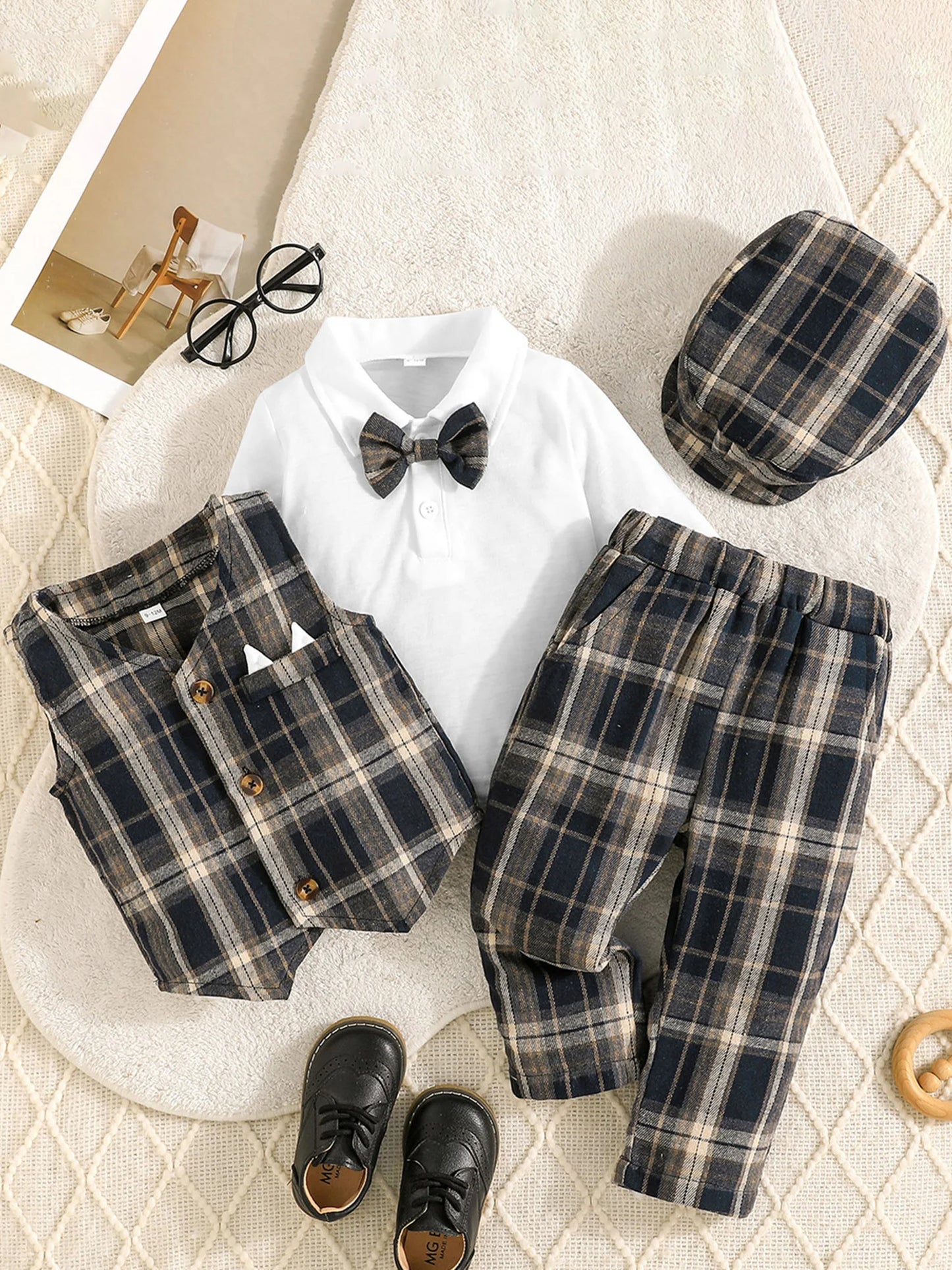 Baby Boy Formal Wear 4-Piece Set Shirt Vest Pants Hat
