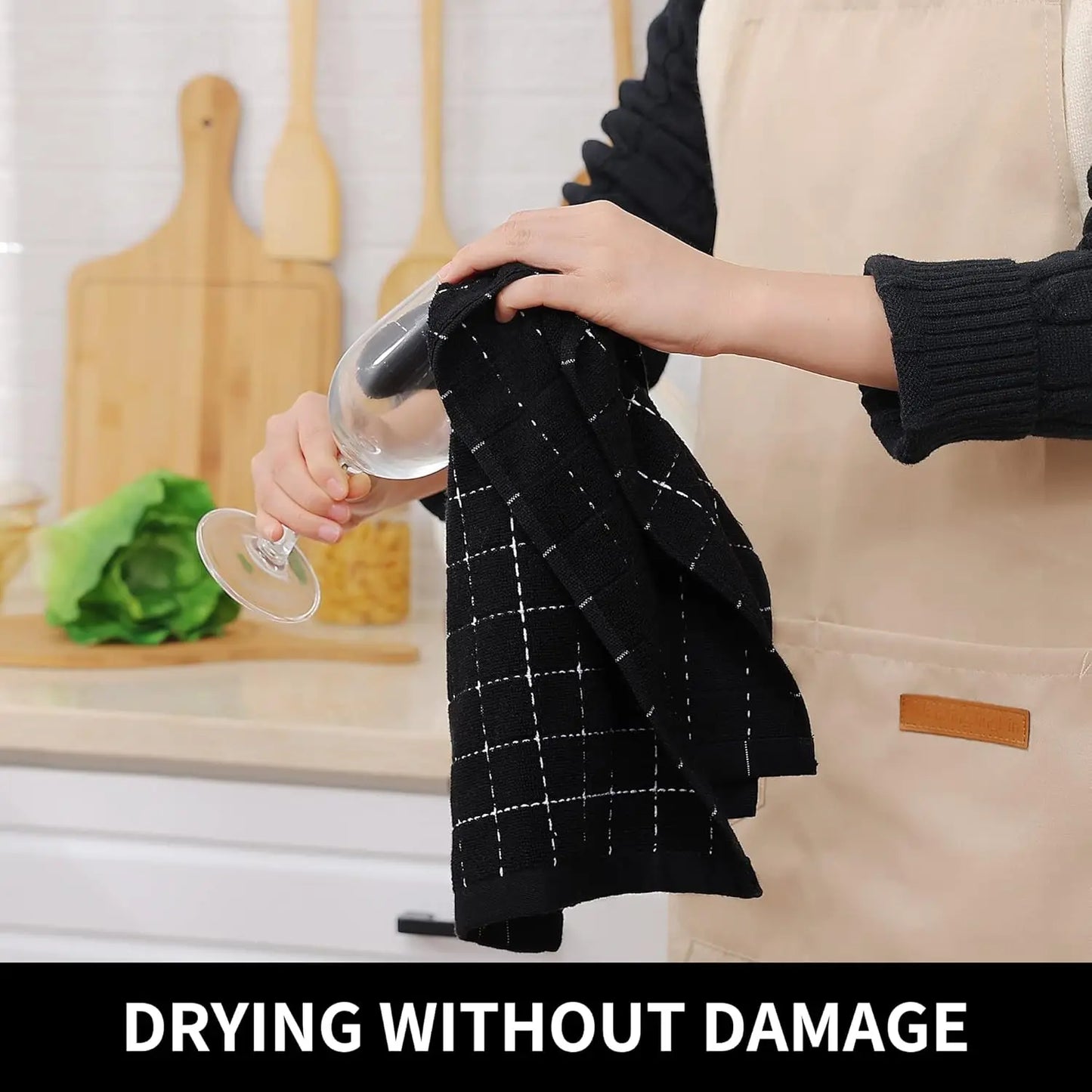 Zhejiang Terry Kitchen Towels 4 Pack, Vintage Checkered Design, Super Absorbent Cloths For Kitchen Countertop Cleaning